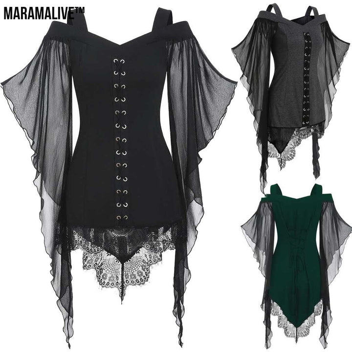 Gothic Swing Sleeve Irregular Panel Chiffon Shirt