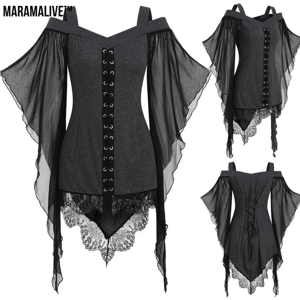 Gothic Swing Sleeve Irregular Panel Chiffon Shirt