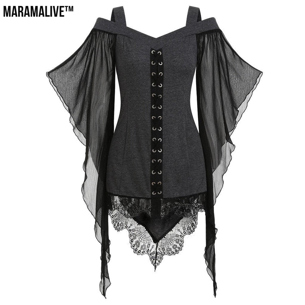 Gothic Swing Sleeve Irregular Panel Chiffon Shirt