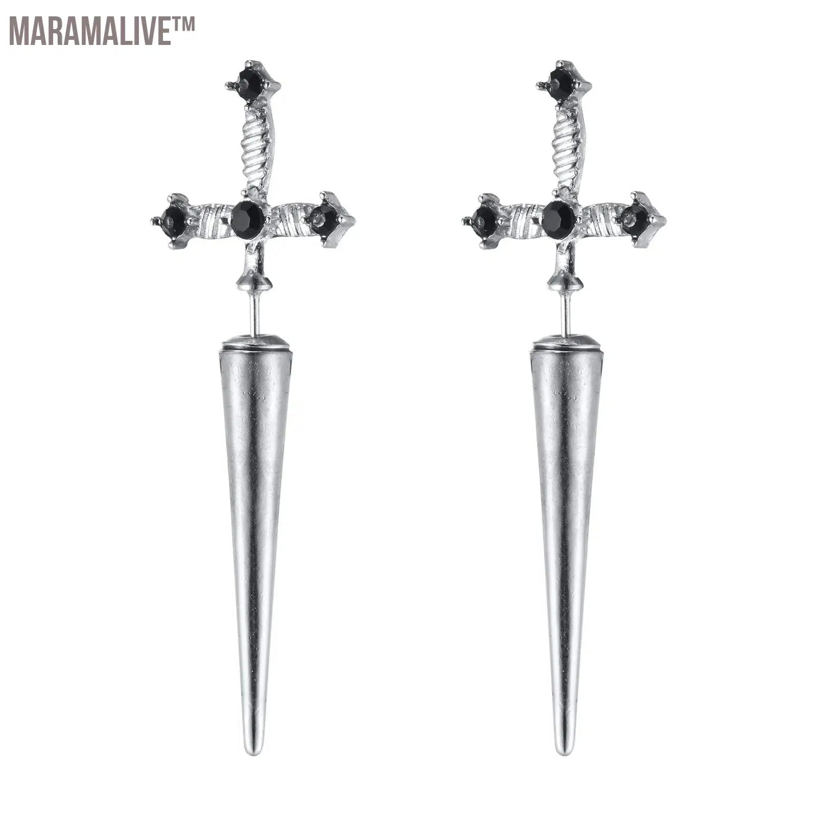 Gothic Sword Shaped Earrings for Men Boys,Metal Black Stone Cross Studs Earrings,Rock Punk Jewelry Anniversary Birthday Gifts