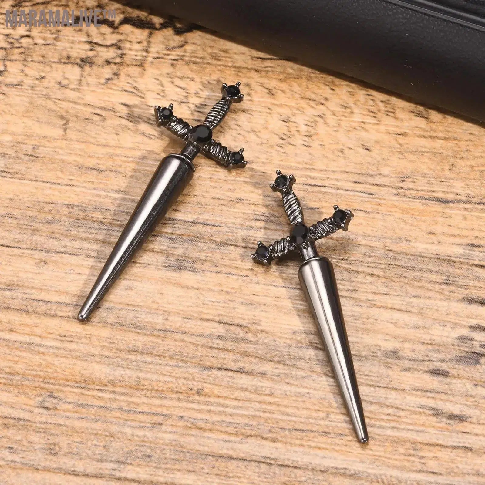 Gothic Sword Shaped Earrings for Men Boys,Metal Black Stone Cross Studs Earrings,Rock Punk Jewelry Anniversary Birthday Gifts