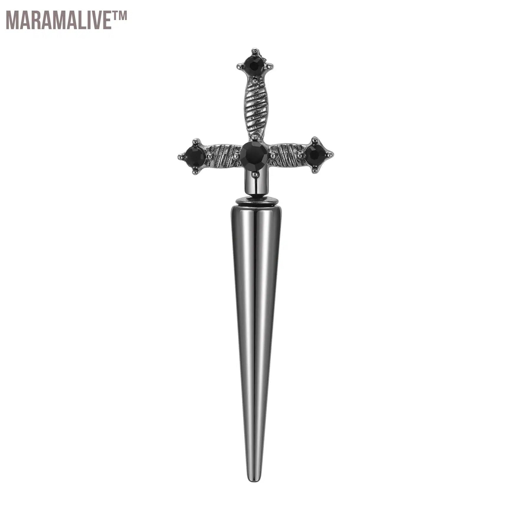 Gothic Sword Shaped Earrings for Men Boys,Metal Black Stone Cross Studs Earrings,Rock Punk Jewelry Anniversary Birthday Gifts