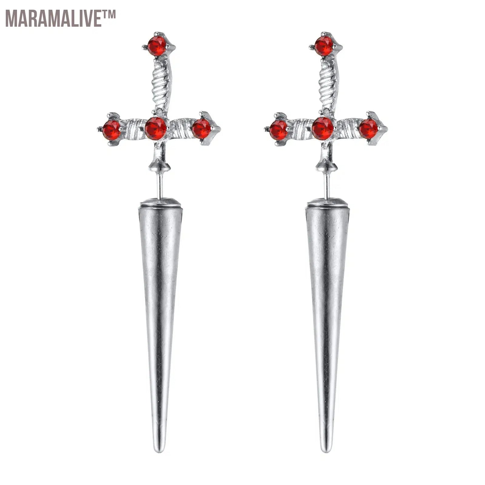 Gothic Sword Shaped Earrings for Men Boys,Metal Black Stone Cross Studs Earrings,Rock Punk Jewelry Anniversary Birthday Gifts