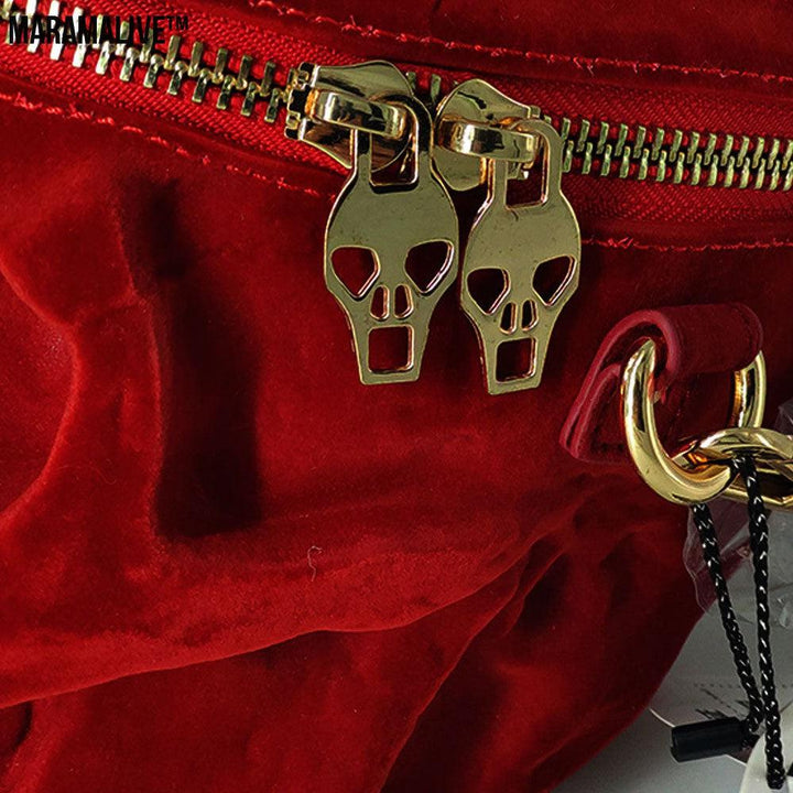 Gothic Velvet Skull Bag 3D Black Zipper Purse Portable Shoulder Tote Goth Hand Bag Skull Bag Motorcycles Bag