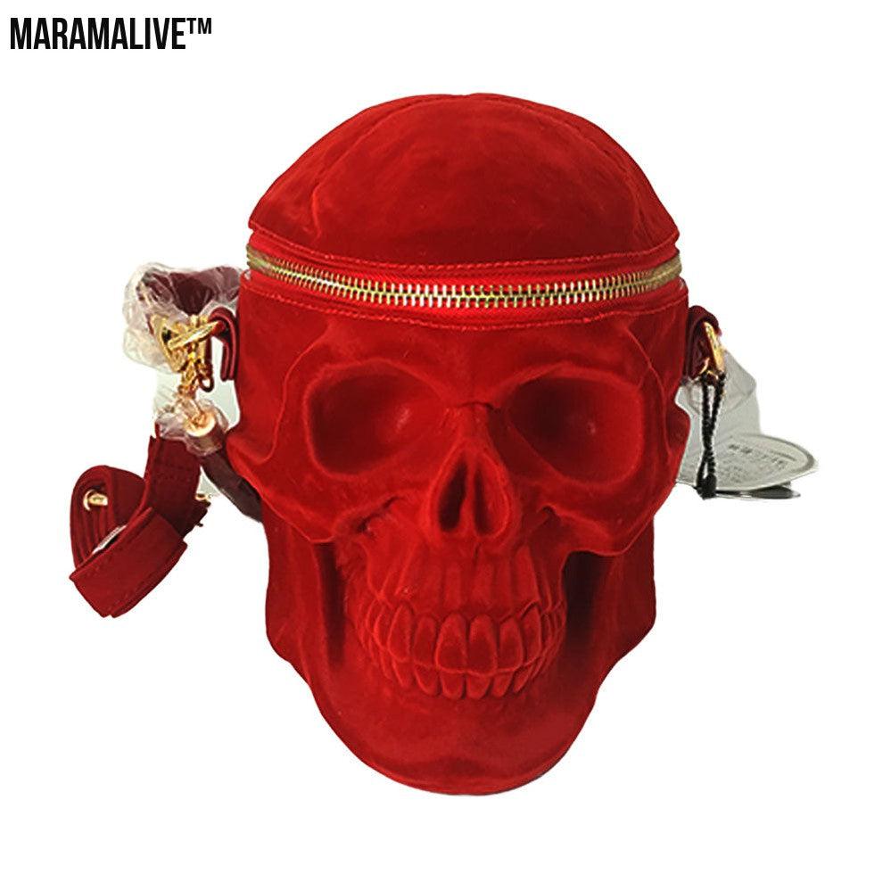 Gothic Velvet Skull Bag 3D Black Zipper Purse Portable Shoulder Tote Goth Hand Bag Skull Bag Motorcycles Bag