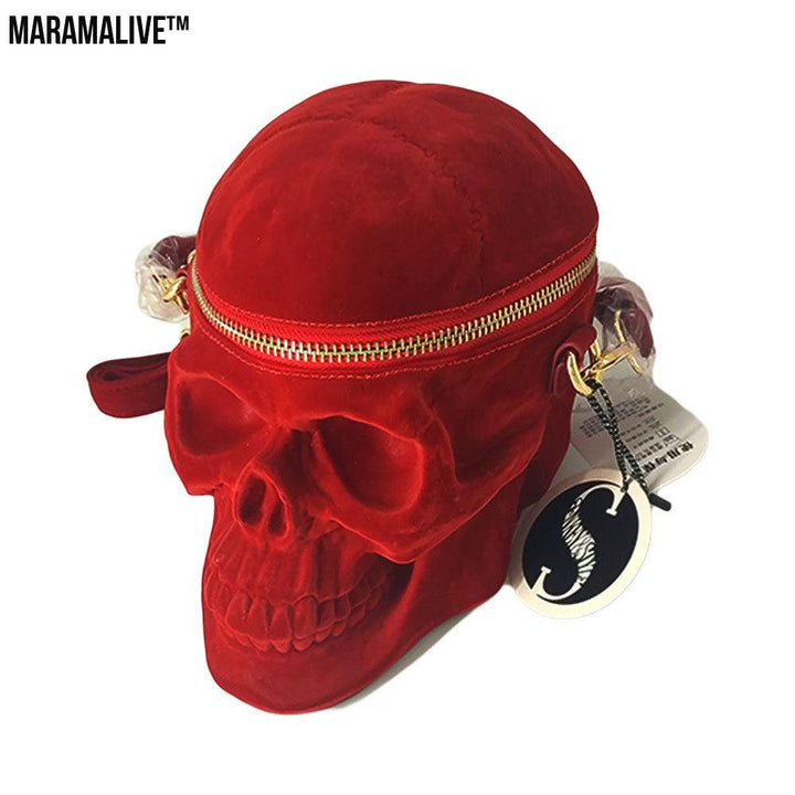 Gothic Velvet Skull Bag 3D Black Zipper Purse Portable Shoulder Tote Goth Hand Bag Skull Bag Motorcycles Bag