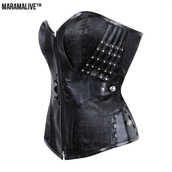 Gothic Women Corset Waist Modeling Sexy Bustiers Steampunk Corsets Tight Lacing Black Goth Faux Leather Corset S-2XL