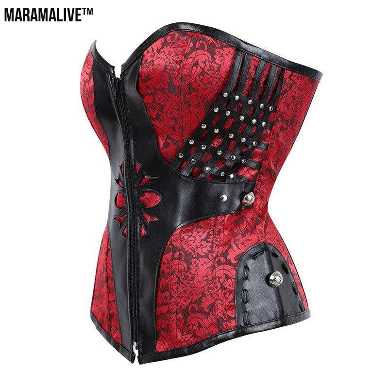 Gothic Women Corset Waist Modeling Sexy Bustiers Steampunk Corsets Tight Lacing Black Goth Faux Leather Corset S-2XL