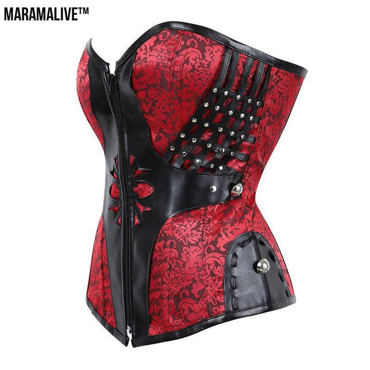 Gothic Women Corset Waist Modeling Sexy Bustiers Steampunk Corsets Tight Lacing Black Goth Faux Leather Corset S-2XL