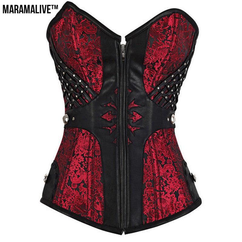 Gothic Women Corset Waist Modeling Sexy Bustiers Steampunk Corsets Tight Lacing Black Goth Faux Leather Corset S-2XL