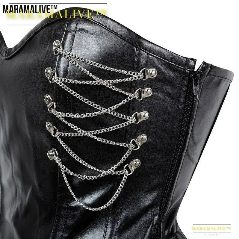 Gothic Zipper Leather Steel Court Corset