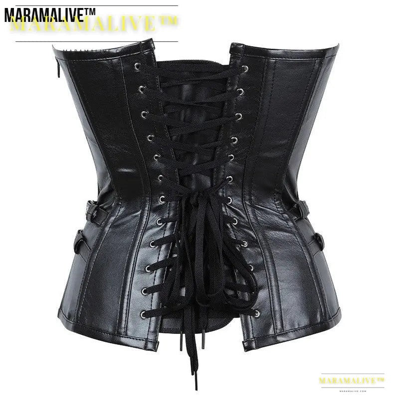 Gothic Zipper Leather Steel Court Corset