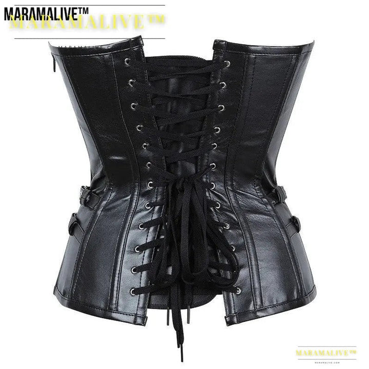 Gothic Zipper Leather Steel Court Corset