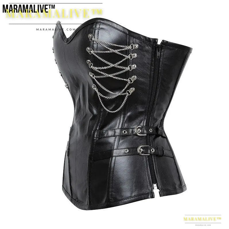 Gothic Zipper Leather Steel Court Corset