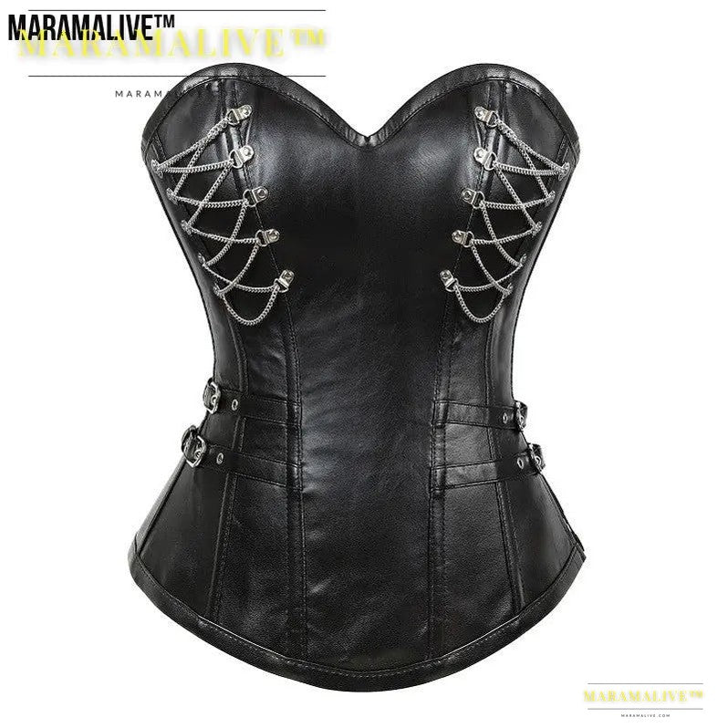 Gothic Zipper Leather Steel Court Corset