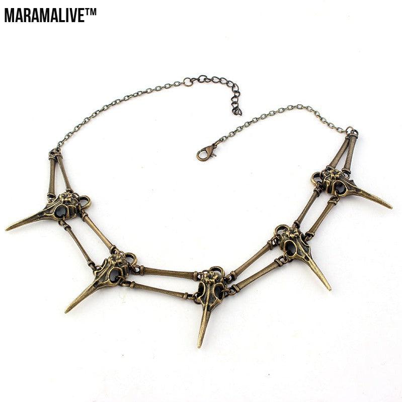 Gothic bird skull necklace