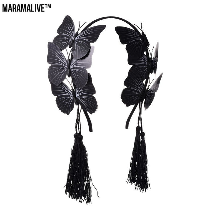 Gothic tassel black butterfly headband