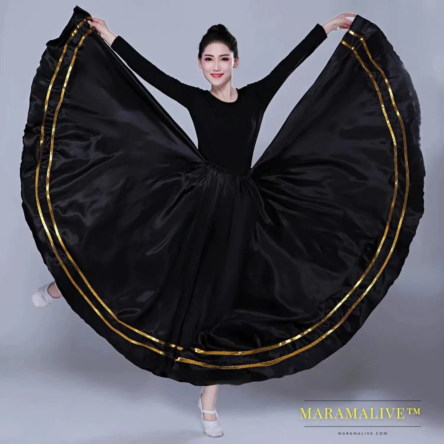 Gypsy Woman Spanish Flamenco Skirt Polyester Satin Smooth Big Swing Carnival Party Ballroom Belly Dance Costumes Dress