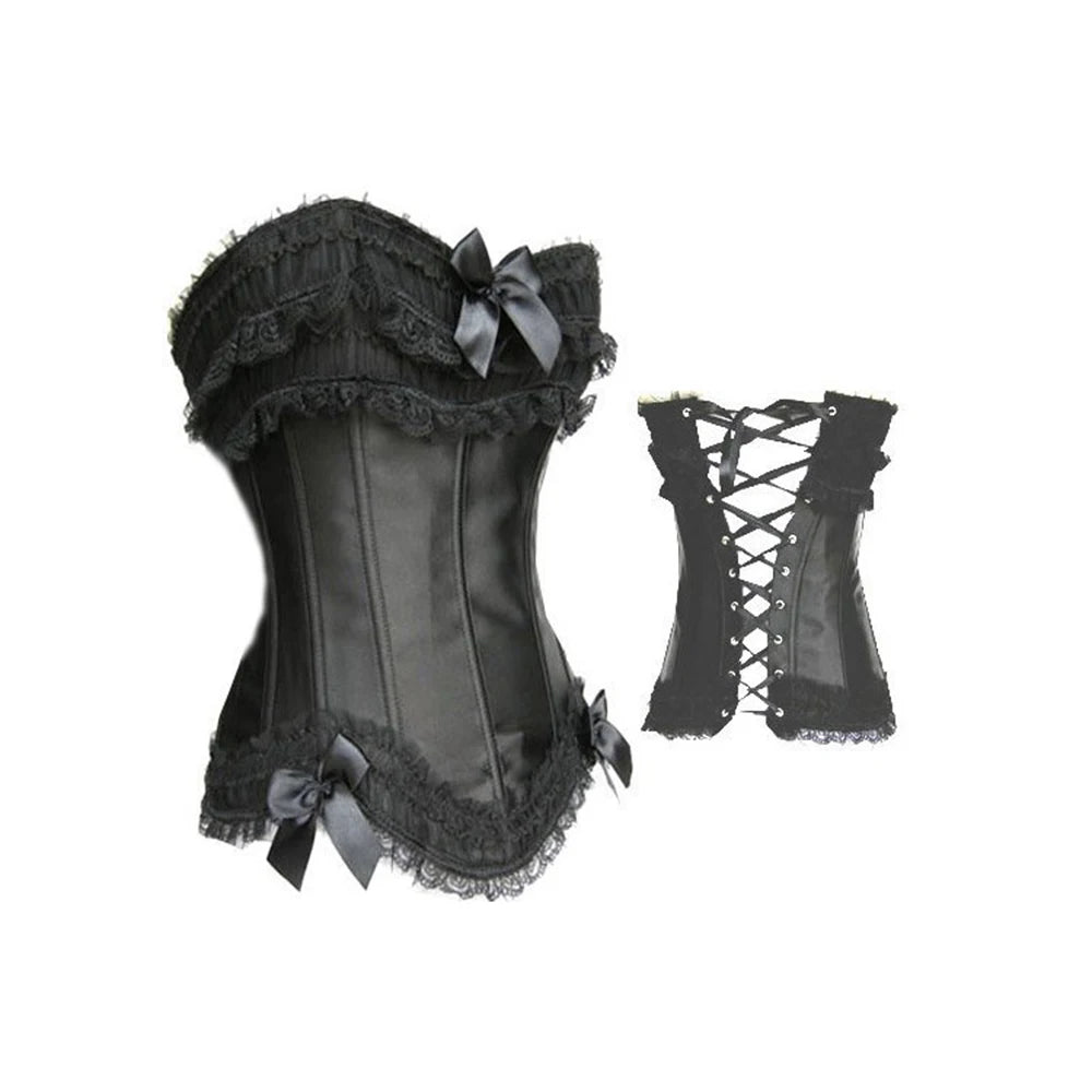 Free pp Black lace up boned corset busiter underwear costume showgirl S-8XL plus size - Maramalive™