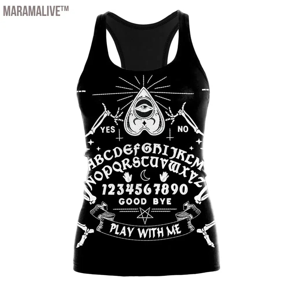 HOT Ouija Black Tank Tops Gothic Skeleton Printed Vest Fashion Shirt Summer Sexy Slim Vest Sleeveless Streetwear