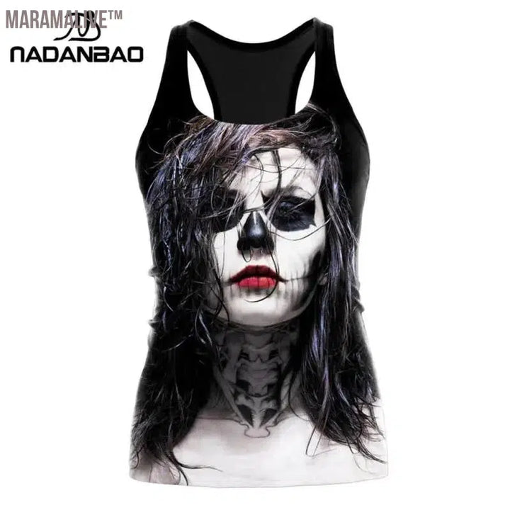 HOT Ouija Black Tank Tops Gothic Skeleton Printed Vest Fashion Shirt Summer Sexy Slim Vest Sleeveless Streetwear