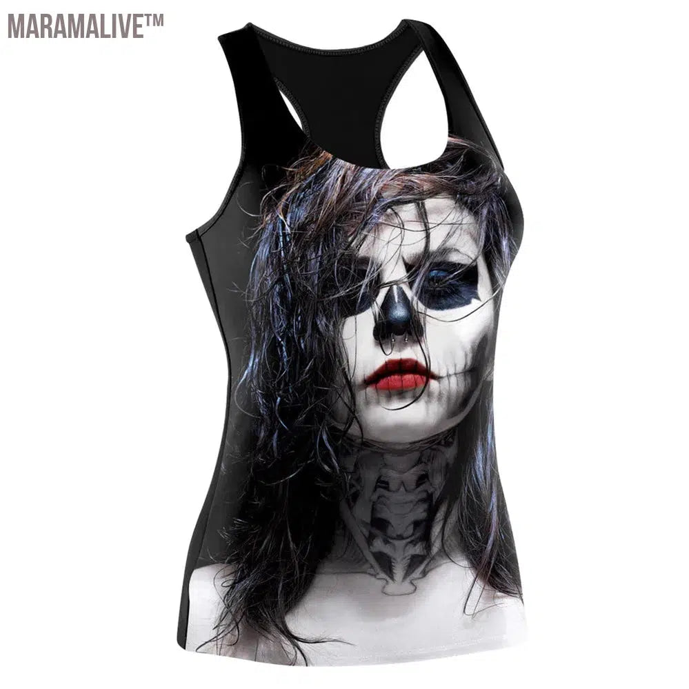 HOT Ouija Black Tank Tops Gothic Skeleton Printed Vest Fashion Shirt Summer Sexy Slim Vest Sleeveless Streetwear