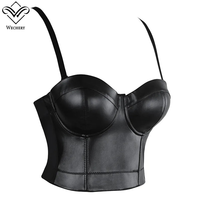 Women Leather Corset Top Crop Bustier Gothic Bra Push Up Bodice Sexy Lingerie Corselet Party Short Camis Plus Size 6XL