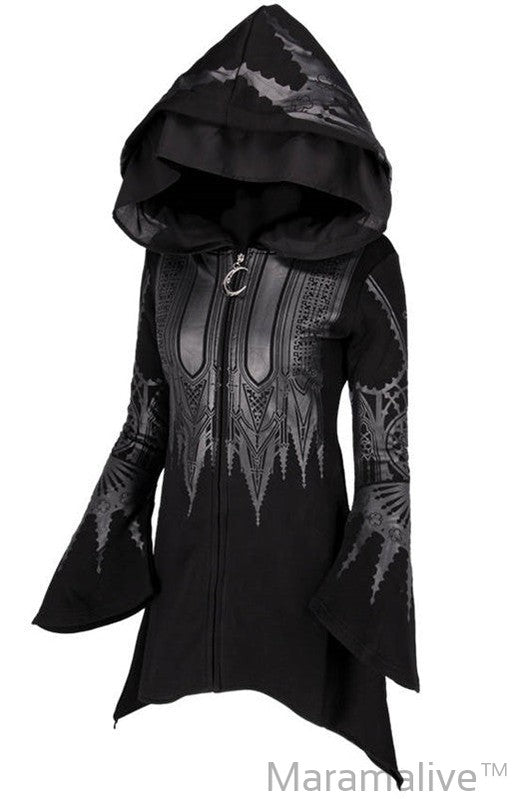 Halloween Cosplay Hoodie Women's Punk Black Long Hooded Printed Sweater