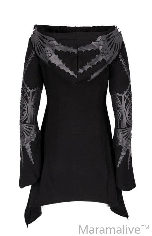 Halloween Cosplay Hoodie Women's Punk Black Long Hooded Printed Sweater