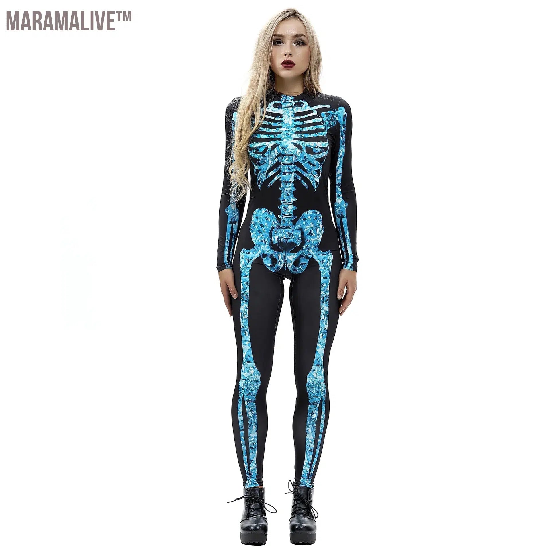 Halloween Costume For Women Bodysuits Rose Skull Skeleton Printing Jumpsuit Party Scary Catsuits