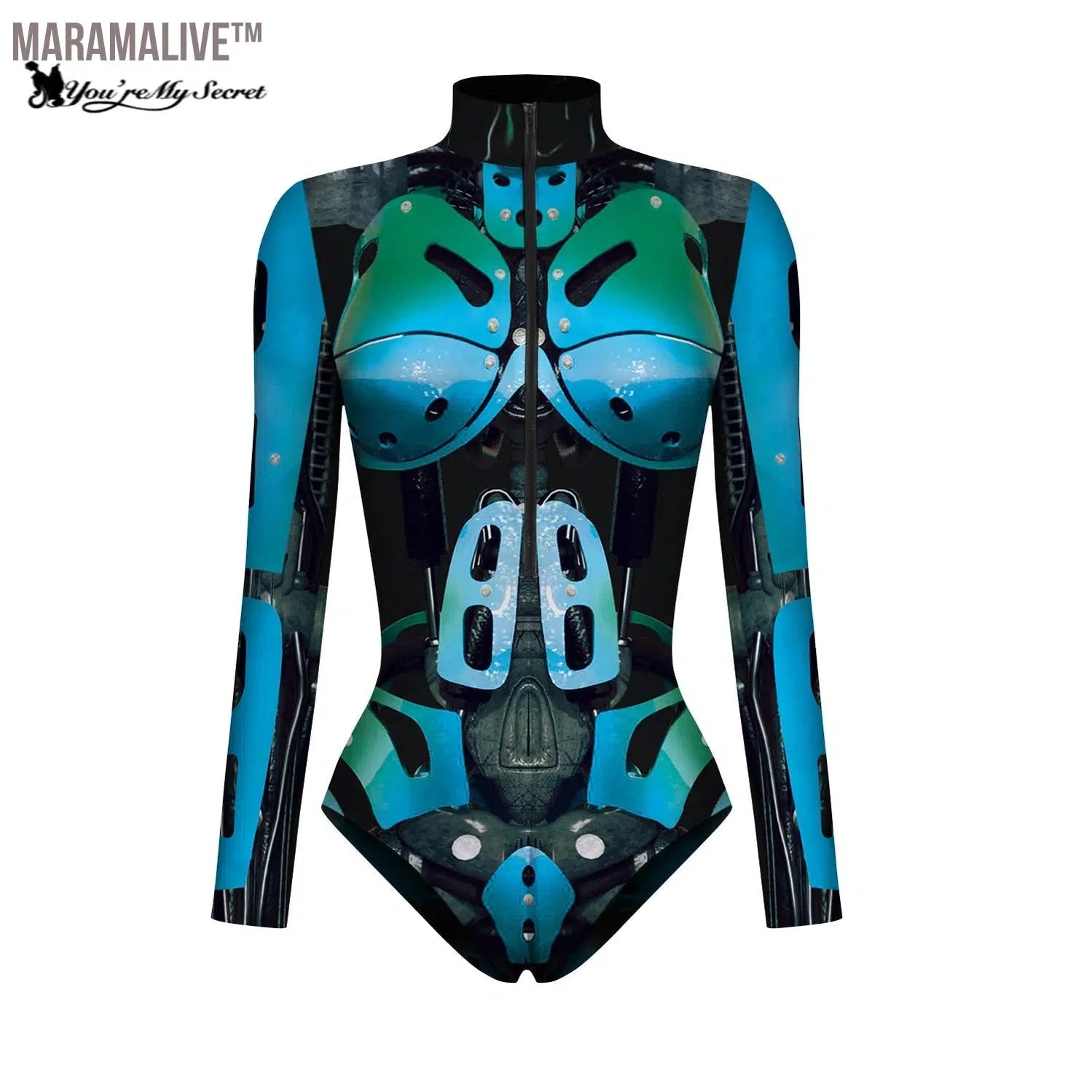 Halloween Fancy Dress Bodysuit 3D Digital Printing Cosplay Costume for Women Long Sleeve Zip Jumpsuit