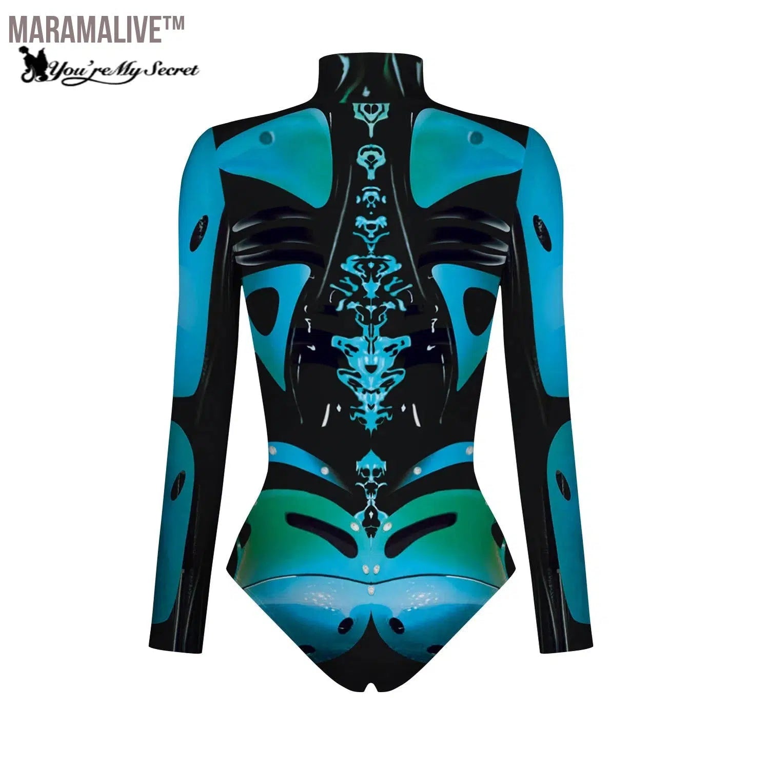 Halloween Fancy Dress Bodysuit 3D Digital Printing Cosplay Costume for Women Long Sleeve Zip Jumpsuit