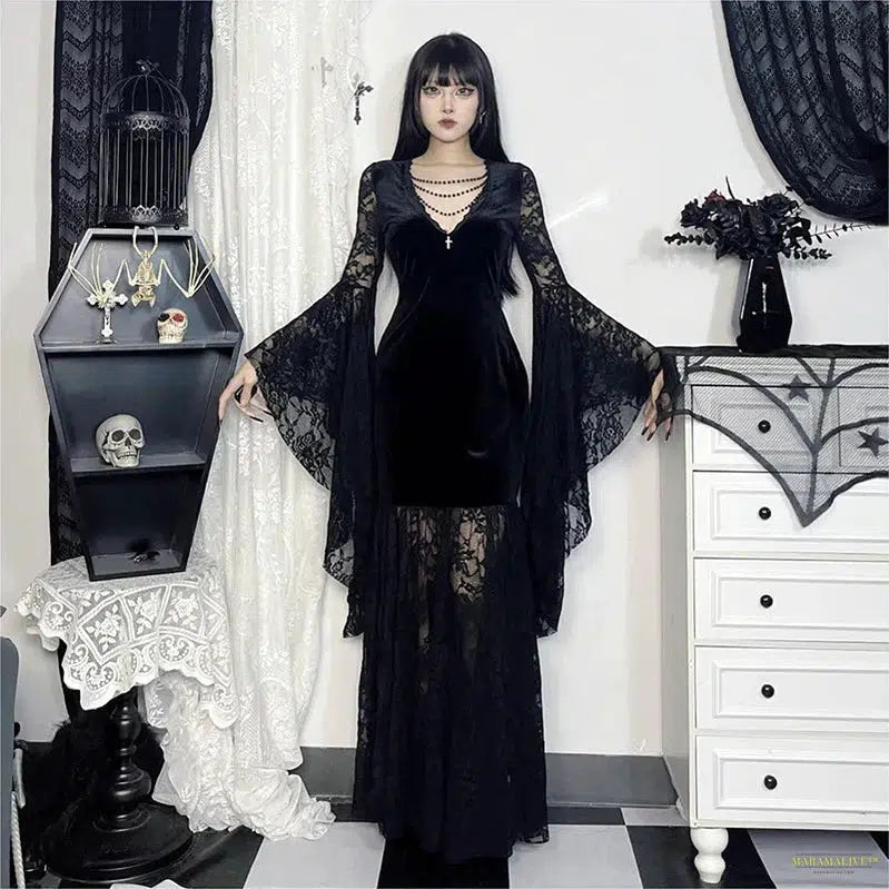 Halloween Gothic Women Dress Long Sleeve High Waist Dresses 2024 New Goth Aesthetic 9Os Sexy Slim Party Club Dress