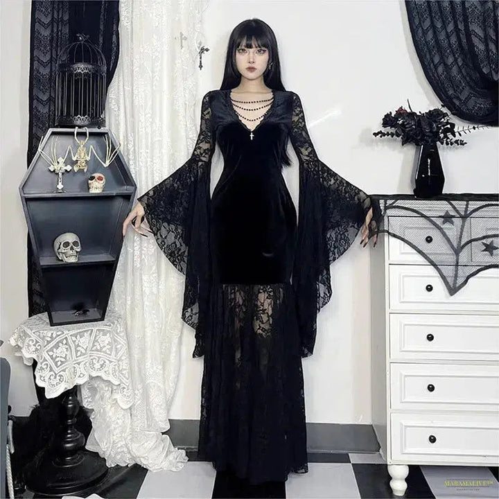 Halloween Gothic Women Dress Long Sleeve High Waist Dresses 2024 New Goth Aesthetic 9Os Sexy Slim Party Club Dress