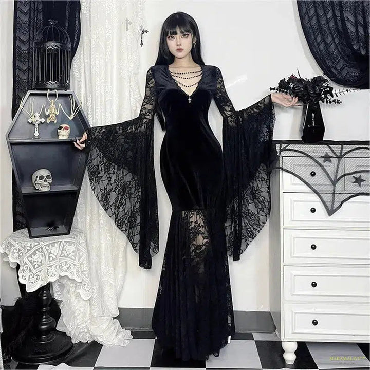 Halloween Gothic Women Dress Long Sleeve High Waist Dresses 2024 New Goth Aesthetic 9Os Sexy Slim Party Club Dress