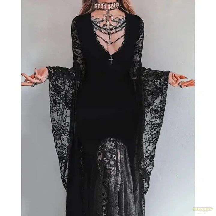 Halloween Gothic Women Dress Long Sleeve High Waist Dresses 2024 New Goth Aesthetic 9Os Sexy Slim Party Club Dress