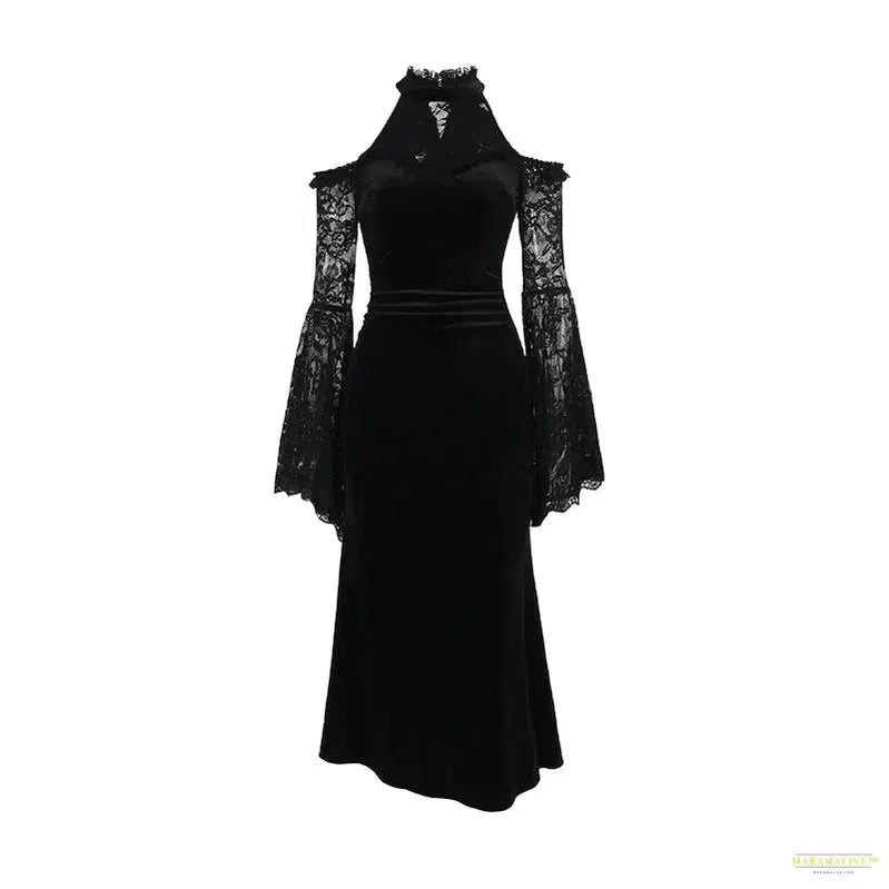 Halloween Long-sleeved Witch Dress for Women 2024 Fashion Elegant Evening Party Dresses Sexy Slim Fit Lace Splicing