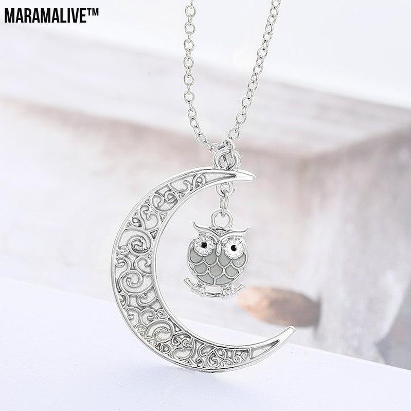 Halloween Multi-colored Moonlit Owl Necklace