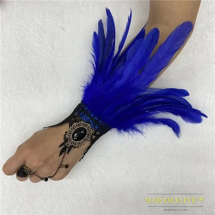 Halloween One Feather Lace Glove Fingerless Goth Steampunk Vintage e