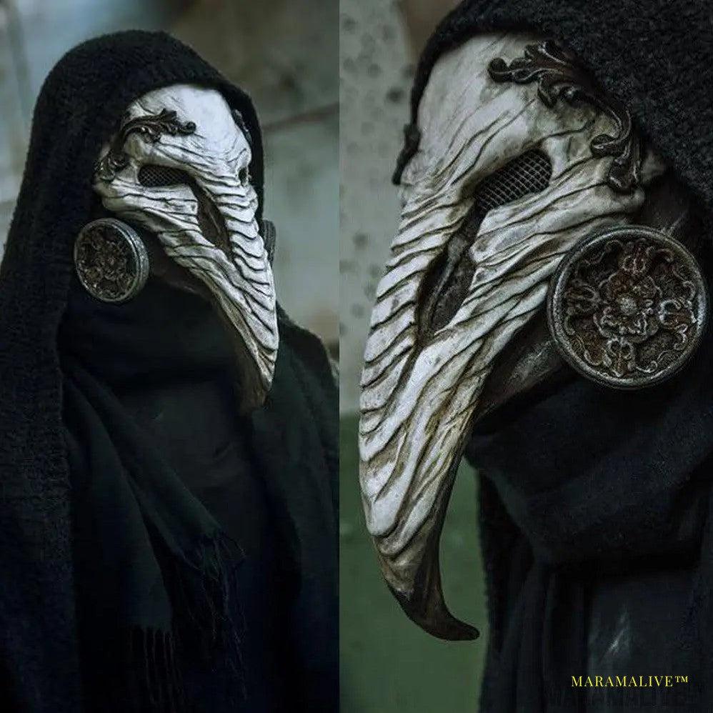 Halloween Plague Doctor Mask Steampunk Beak Black Death Virus Cosplay Latex Headgear Mask