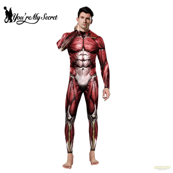 Halloween Scary Cosplay Women Men 3D Muscle Printed Jumpsuit Party Carnival Scary Costume Funny Slim Bodysuit