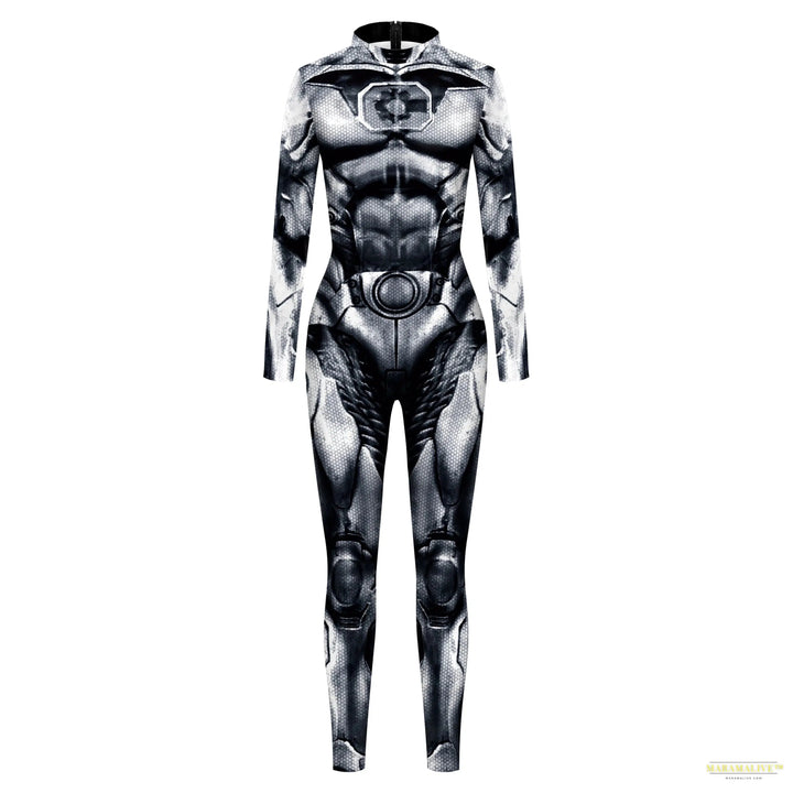 Halloween Scary Cosplay Women Men 3D Muscle Printed Jumpsuit Party Carnival Scary Costume Funny Slim Bodysuit