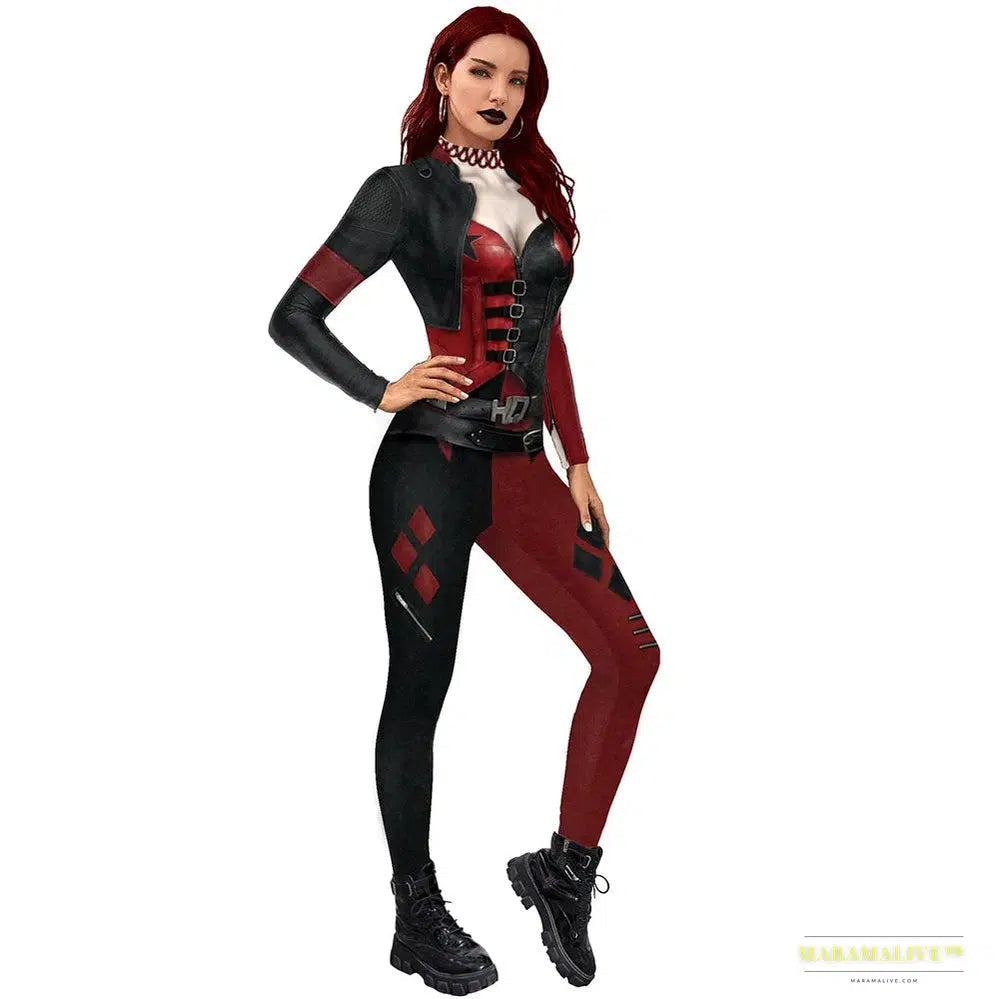 Halloween The Clown Princess Catsuit Harleen Quinzel Squad Cosplay Jumpsuit: A Gothic Vintage Statement Piece