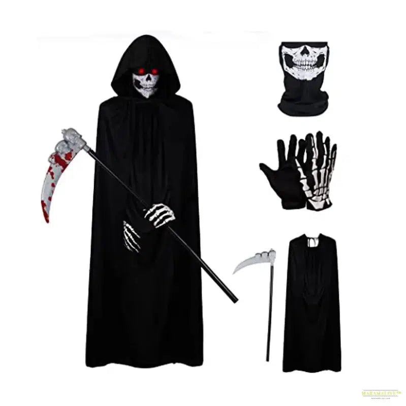 Halloween party Adult Reaper Black single-layer cape Cape Scary Gauntlet Cape mask sickle Halloween costume prop