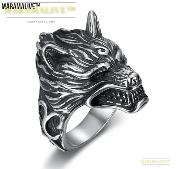 Handcrafted Stainless Steel Wolf Head Ring