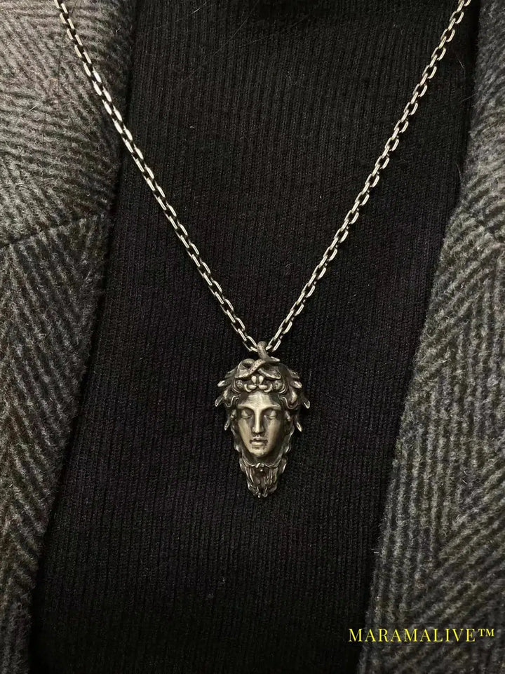 Handcrafted Sterling Silver Medusa s925 Silver Necklace Ancient Greek Myth Snake Woman Pendant Featured Pendant