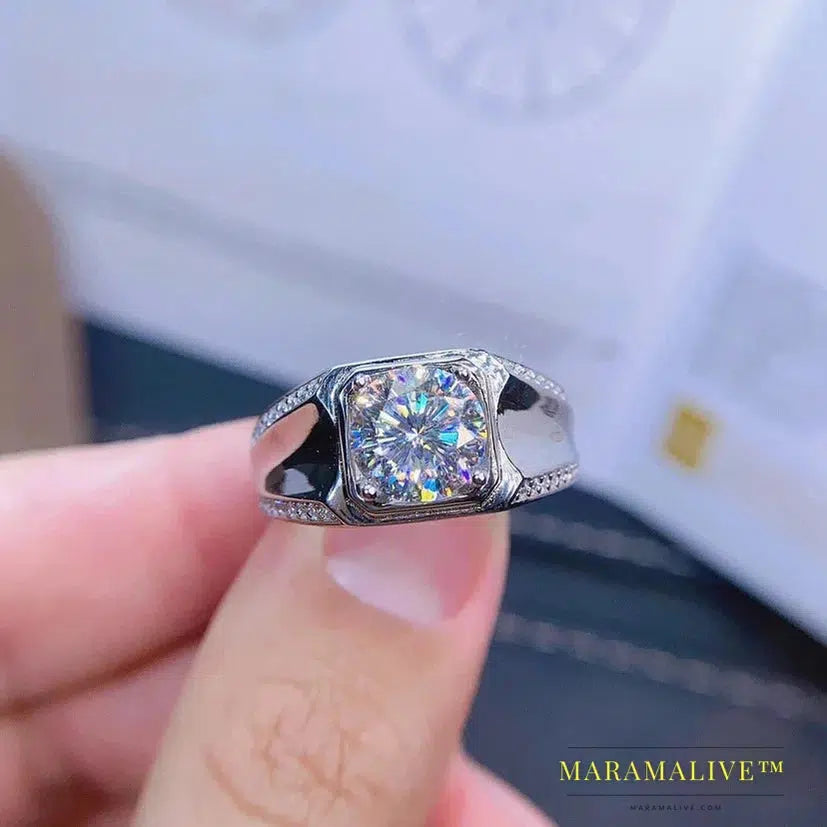 Handmade Male 5ct Lab Moissanite Diamond Ring 925 sterling silver Engagement Wedding band Rings for Men Party Gift