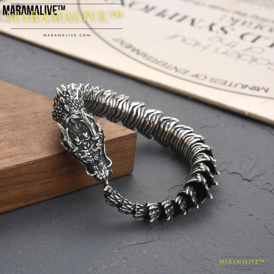 Handmade Retro Domineering Dragon Head Bracelet Men