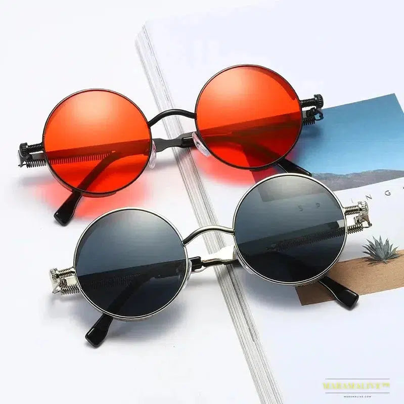 Handmade Steampunk Round Metal Sunglasses - Unique Retro Design for High-Spirited Fashionistas