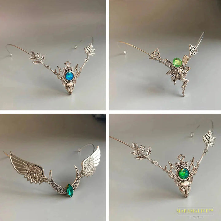 Handmade Woodland elf Tiara Fairycore elven Forehead headpiece Fairy Crown Festival Crown elf costume women Deer Circlet